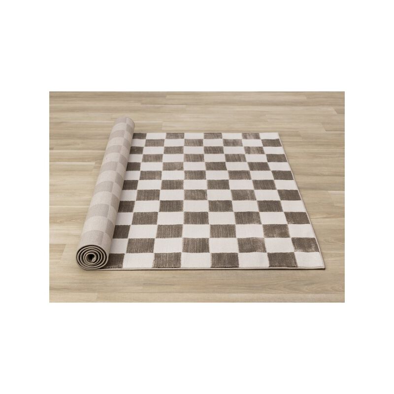 Novelle Home Logan Soft Brown Cream Checkered Rug, 6'7 x 9'6 image number 3