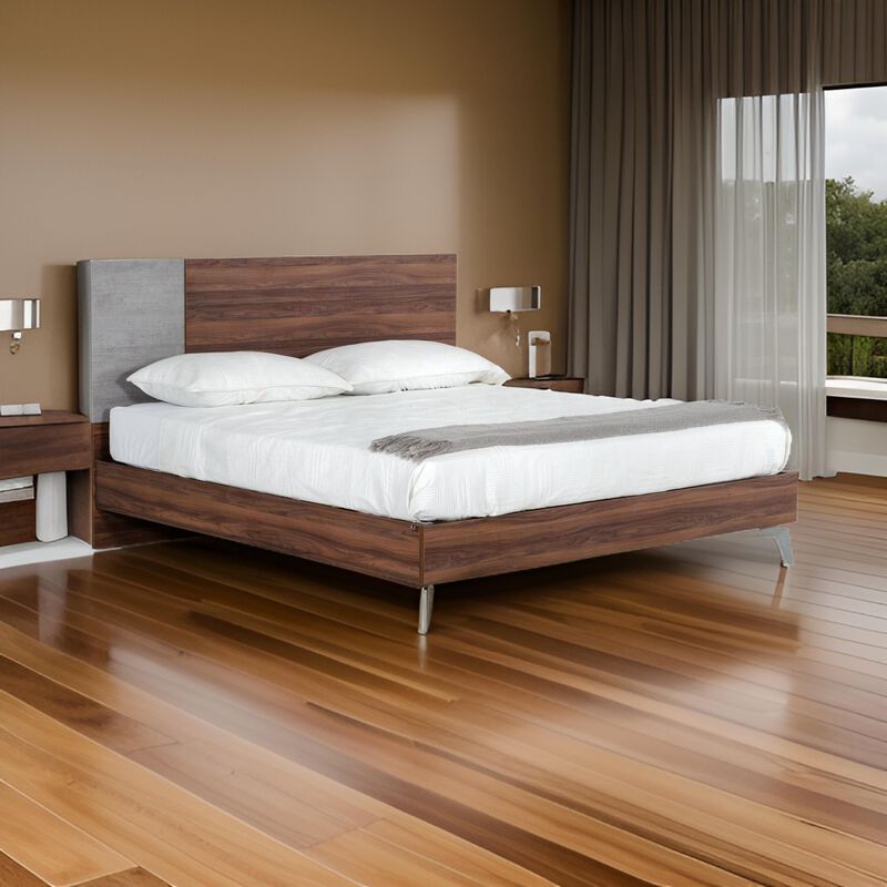 Leen King Size Bed with Tall Headboard, Italian Faux Concrete, Brown - Benzara image number 5