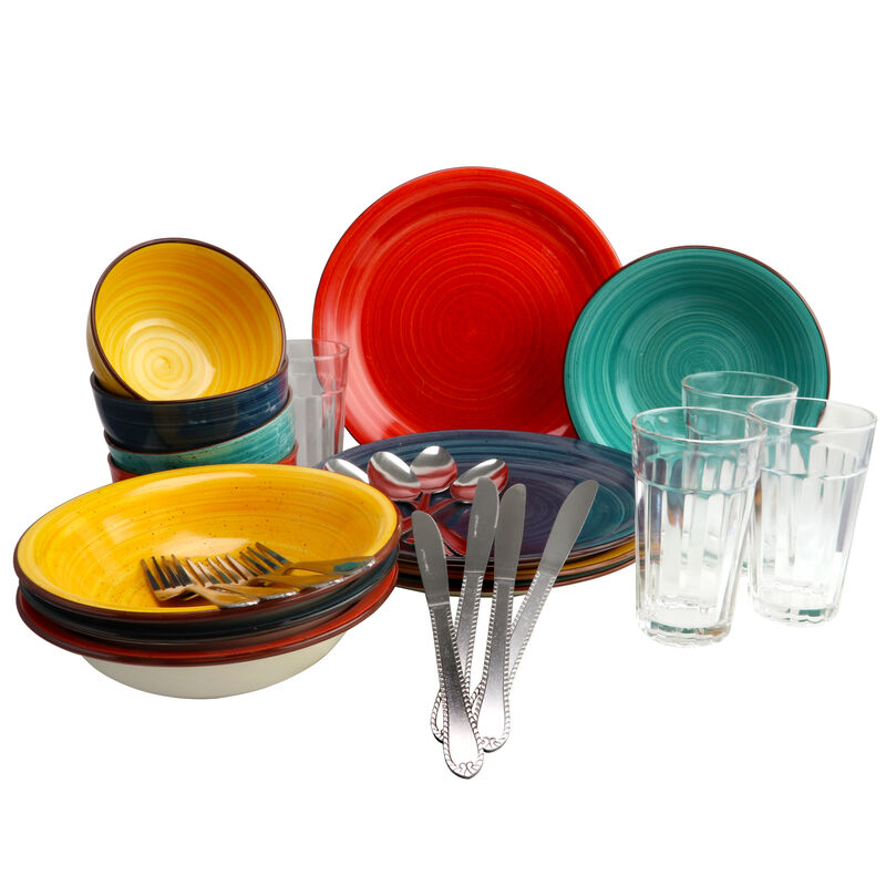 Gibson Color Speckle 28 Piece Mix and Match Dinnerware Combo Set image number 0