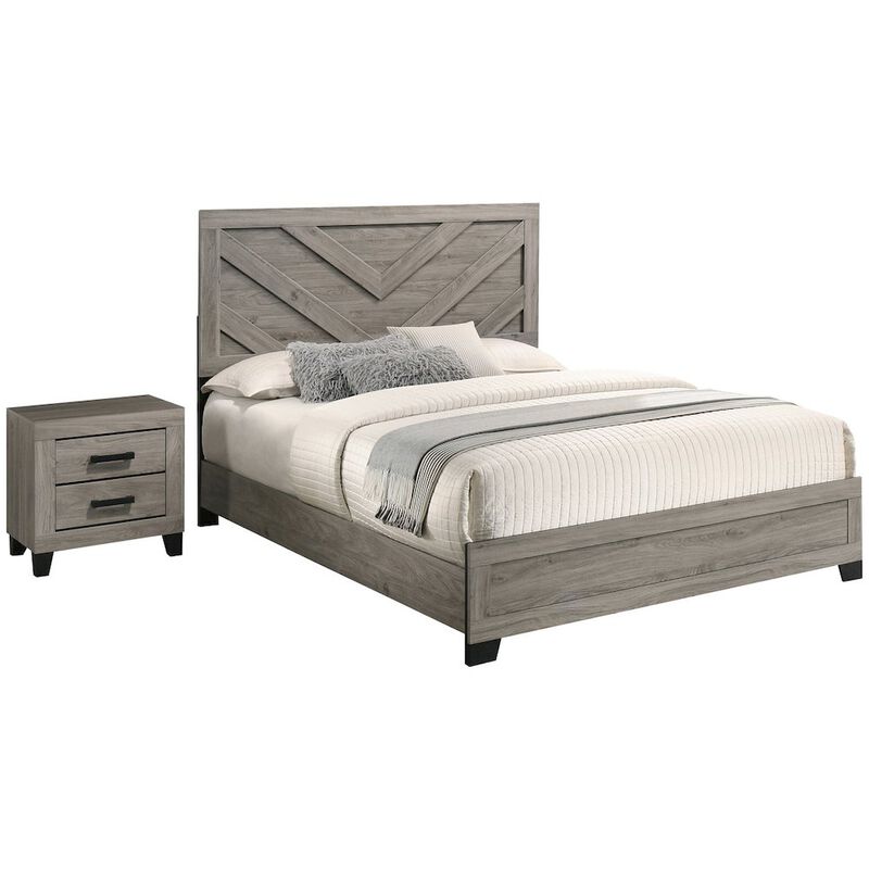 Best Quality Furniture 2 piece light gray pannel bedroom set (Bed+NS), King