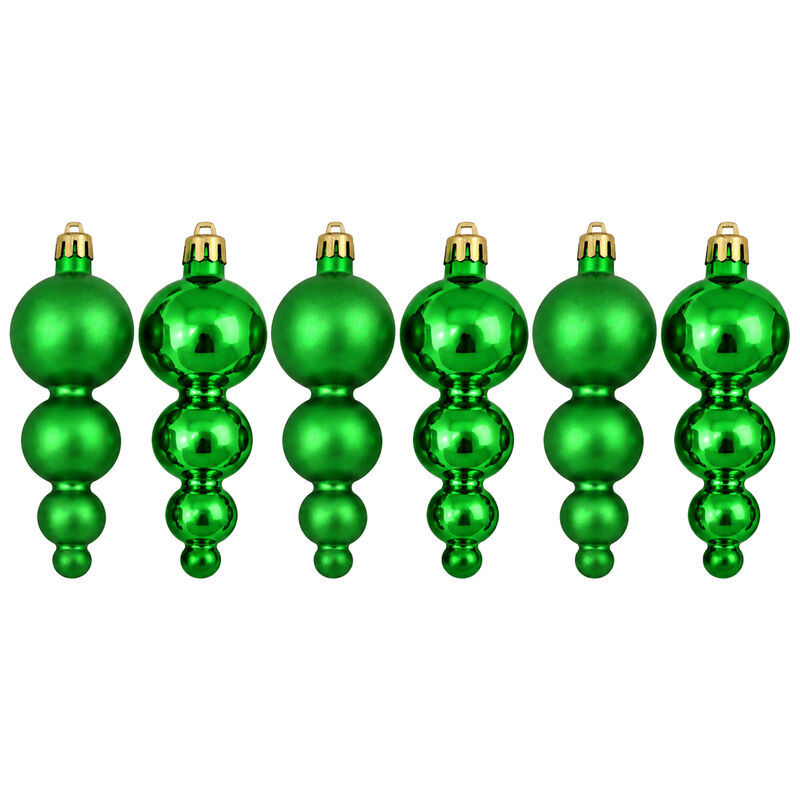 2-Finish Shatterproof Finial Christmas Ornaments - 5.75" - Set of 6 - Green image number 3