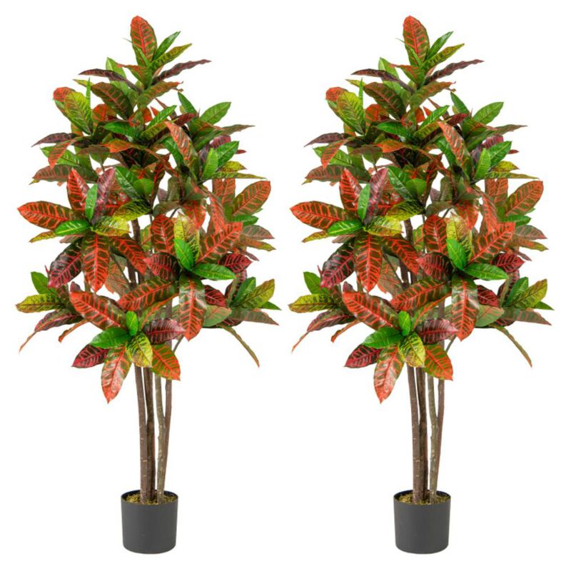 Hivvago 5 FT Tall Artificial Croton Plant with Gradient Leaves and Nursery Pot