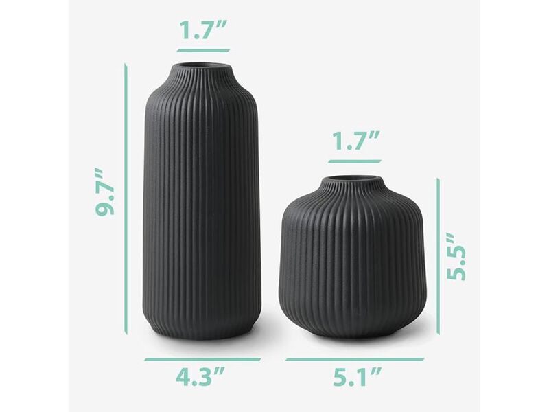 Set of 2 Black Matte Ceramic Vases &ndash; Nordic Modern Boho Centerpieces image number 2