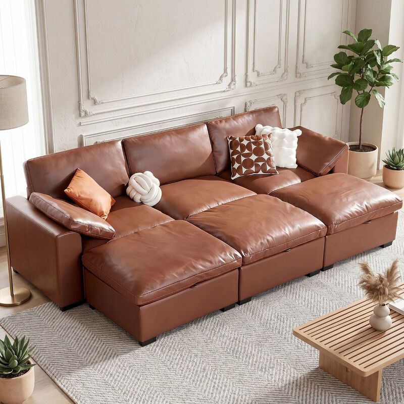 120" Modular Sectional Sleeper Sofa, 6-Seat Couch Bed with Storage Ottoman Deep Seat for Living Room image number 8