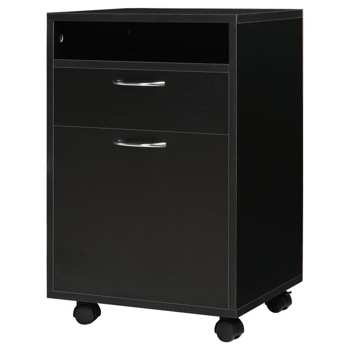 Cabinet for Filing Mobile File Cabinet Organizer with Drawer and Cabinet, Printer Stand with Castors, Black