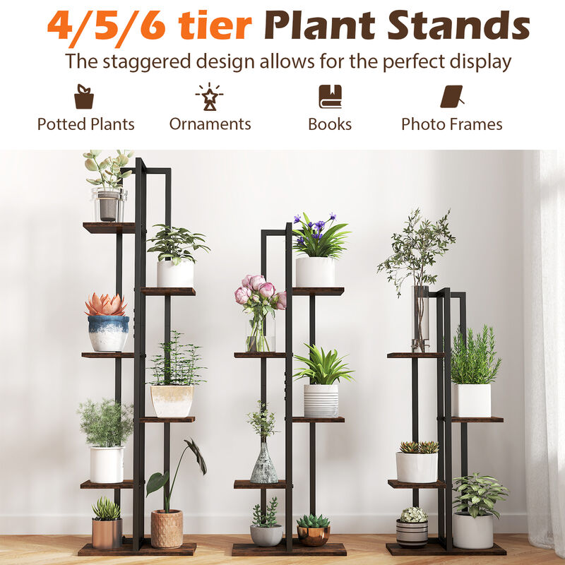 3 Pieces Tall Wood Plant Stand Set 4, 5 and 6-Tier Indoor Flower Stands