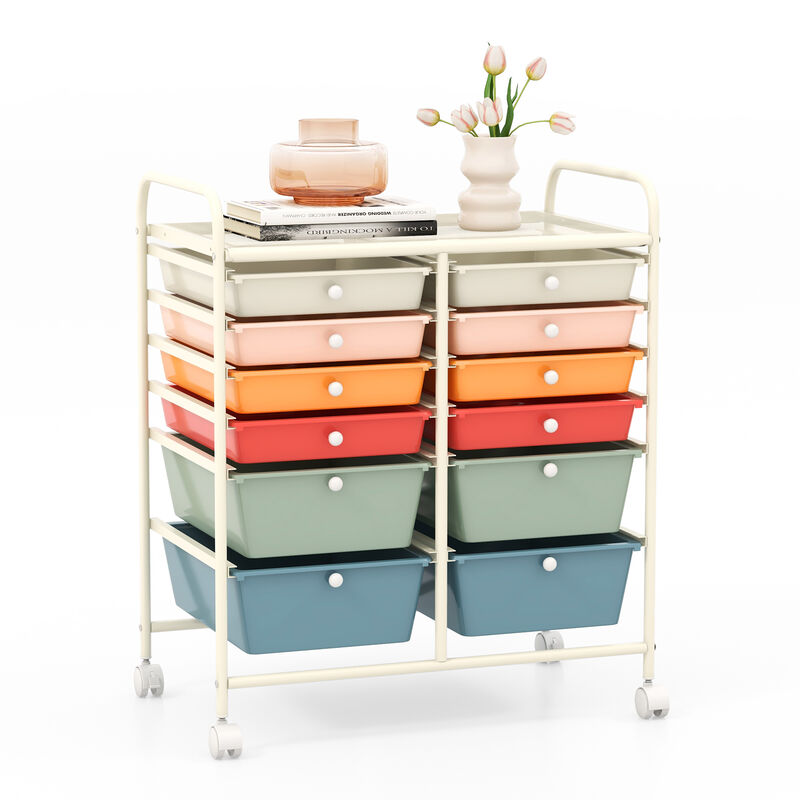 12-Drawer Rolling Organizer Cart with Lockable Wheels and Smooth Glide Drawers