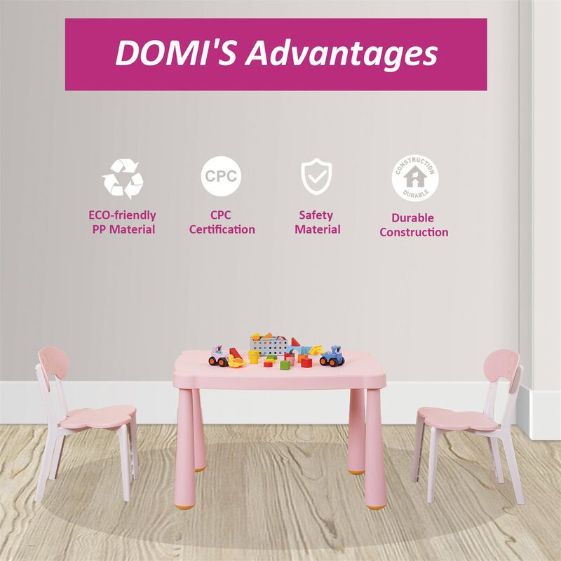 CLIHOME High Quality Plastic Kids Table and Chair Set,3 Piece Children Reading Activity Table and Chair image number 4