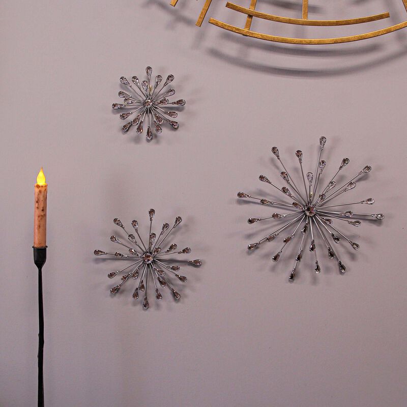 Set of 3 Metal Modern Art 3D Starburst Silver Wall Accents Home Decor Sculptures image number 6