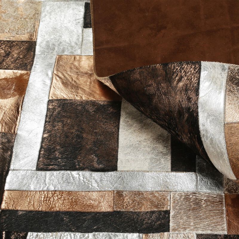 Natural Multicolor Cowhide Patchwork Rug image number 4