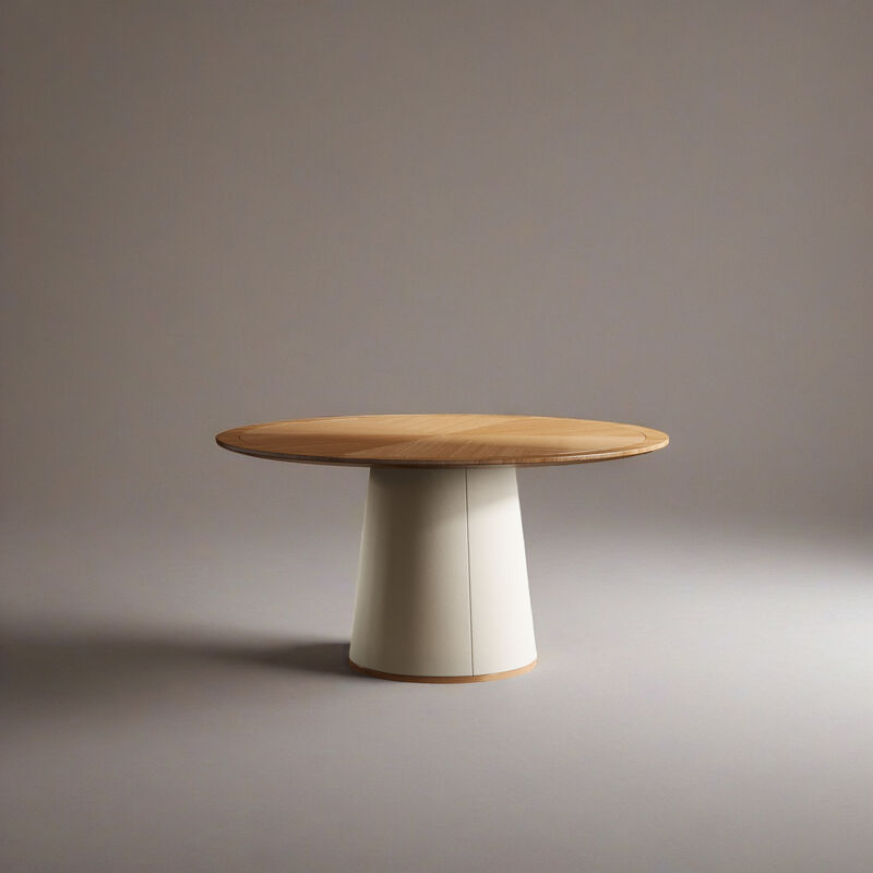 Round Dining Table with Leather Base for Dining Room 59.05" Brown & Beige Base