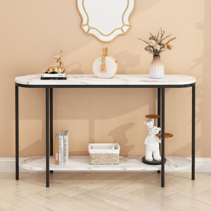 2-Tier Console Table Narrow Entryway Table with Storage Shelves for Hallway or Living Room