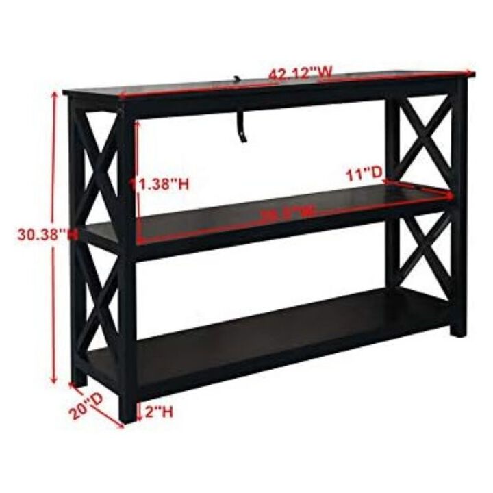Kings Brand Furniture 3-Tier X-Design Console Entryway Sofa Table With Shelves, Black