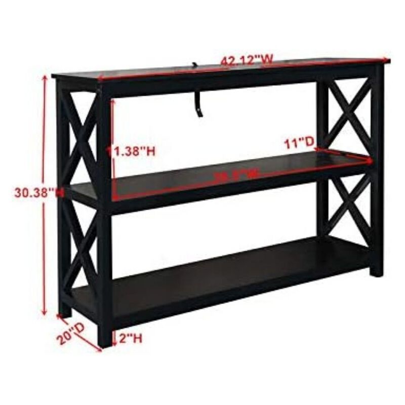 Kings Brand Furniture 3-Tier X-Design Console Entryway Sofa Table With Shelves, Black