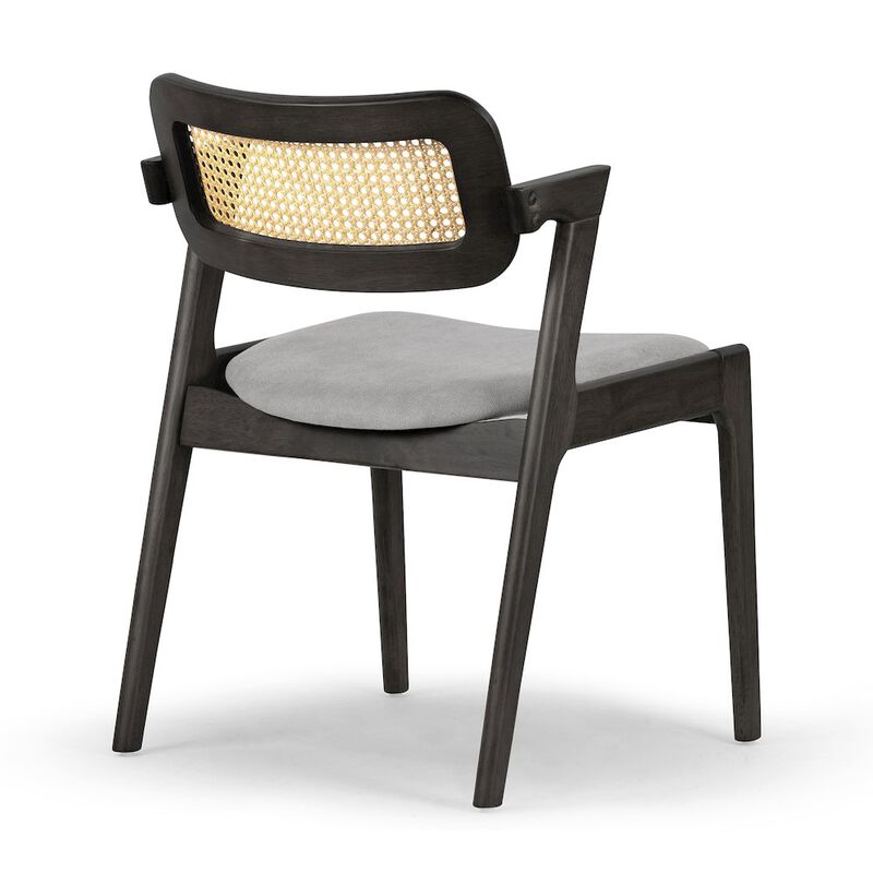 Glamour Home Set of 2 Azula Gray Fabric Dining Chair with Rattan Back and Black Wood Legs