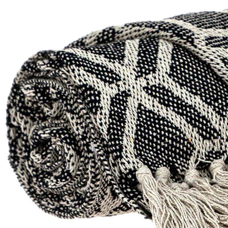 HomeRoots Grey and Beige Handloom Geometric Woven Throw Blanket image number 4