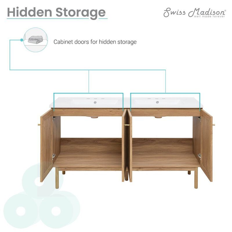60" Freestanding Bathroom Vanity with 3-Hole Widespread Sink Top image number 1