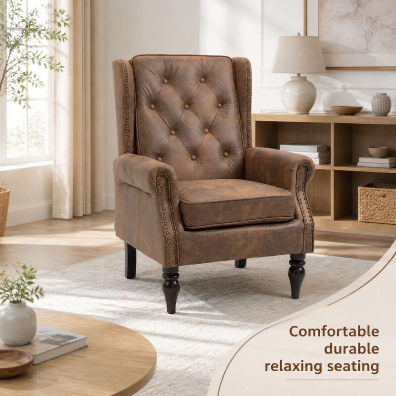 GOODSILO Modern Wood Frame Upholstered Armchair Comfortable Accent Lounge Chair for Living Room Bedroom Small Space Use image number 4