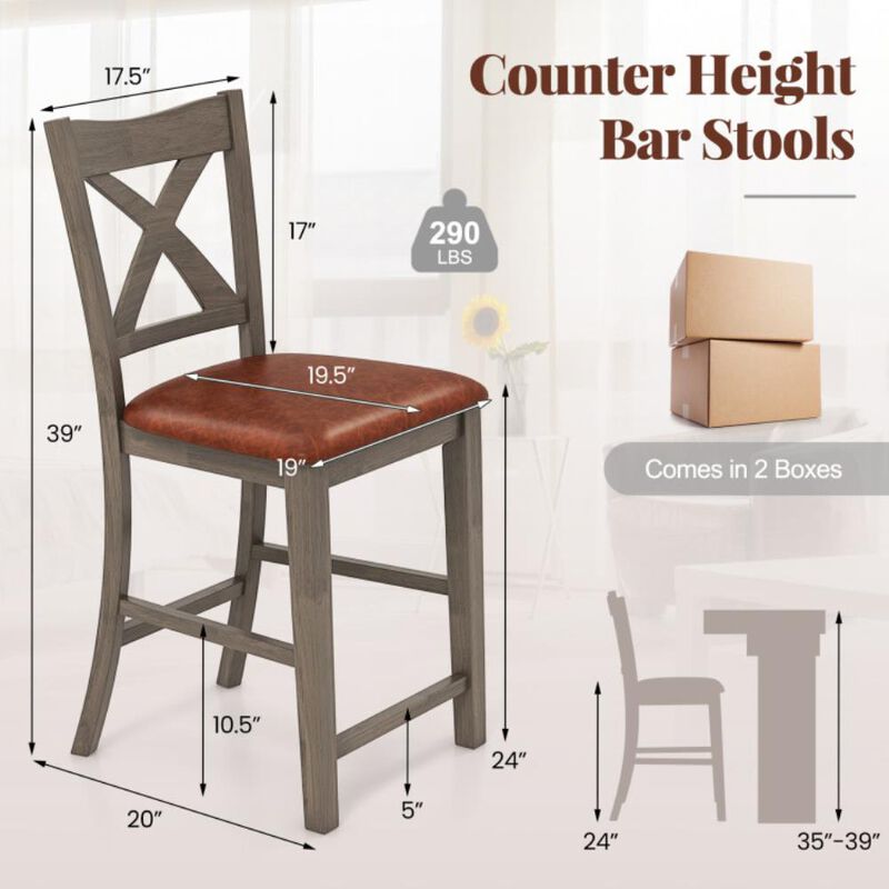 Hivvago Bar Stools Set of 2 with Cross Back and Faux Leather Upholstered Seat