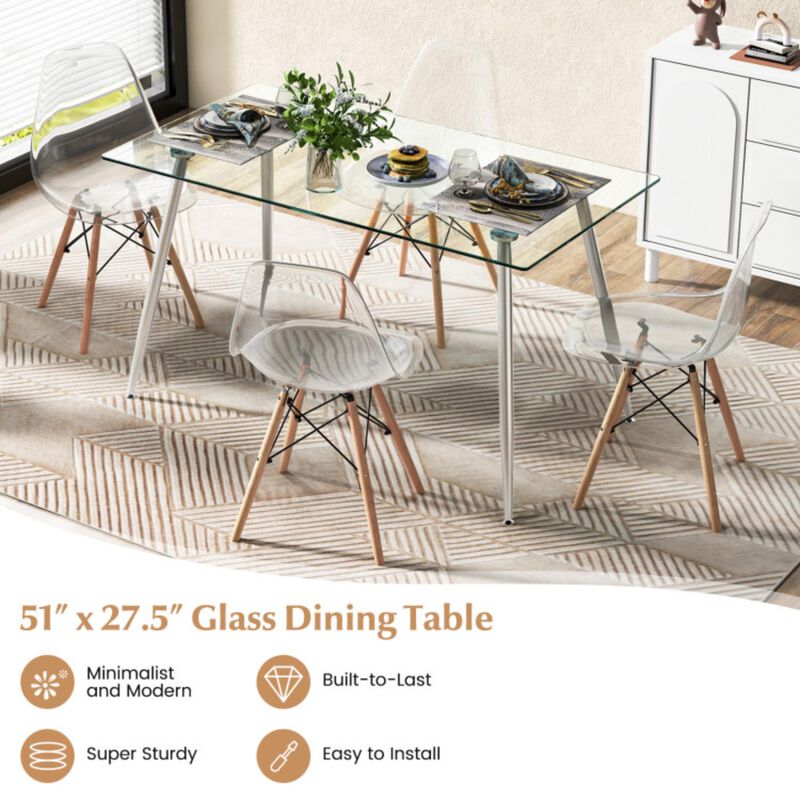 Hivvago Modern Glass Rectangular Dining Table with Metal Legs