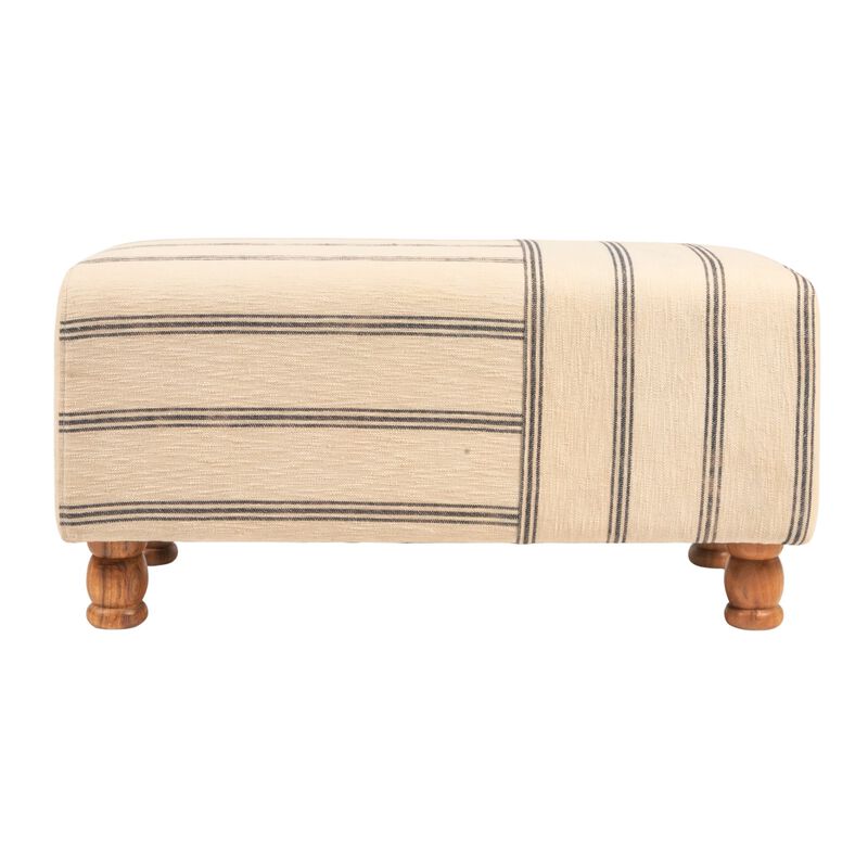 Rectangular Cotton Ticking Stripe and Acacia Wood Ottoman Bench image number 4