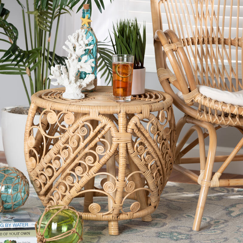 Baxton Studio Saranna Modern Bohemian Natural Brown Finished Rattan End Table