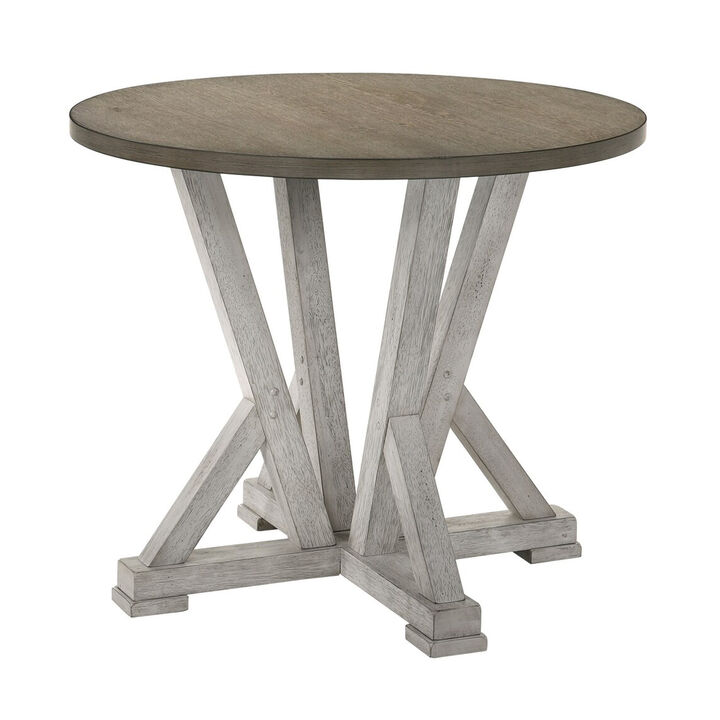 Koe Counter Height Table, 48 Inch Brown Round Top, White Pedestal Base