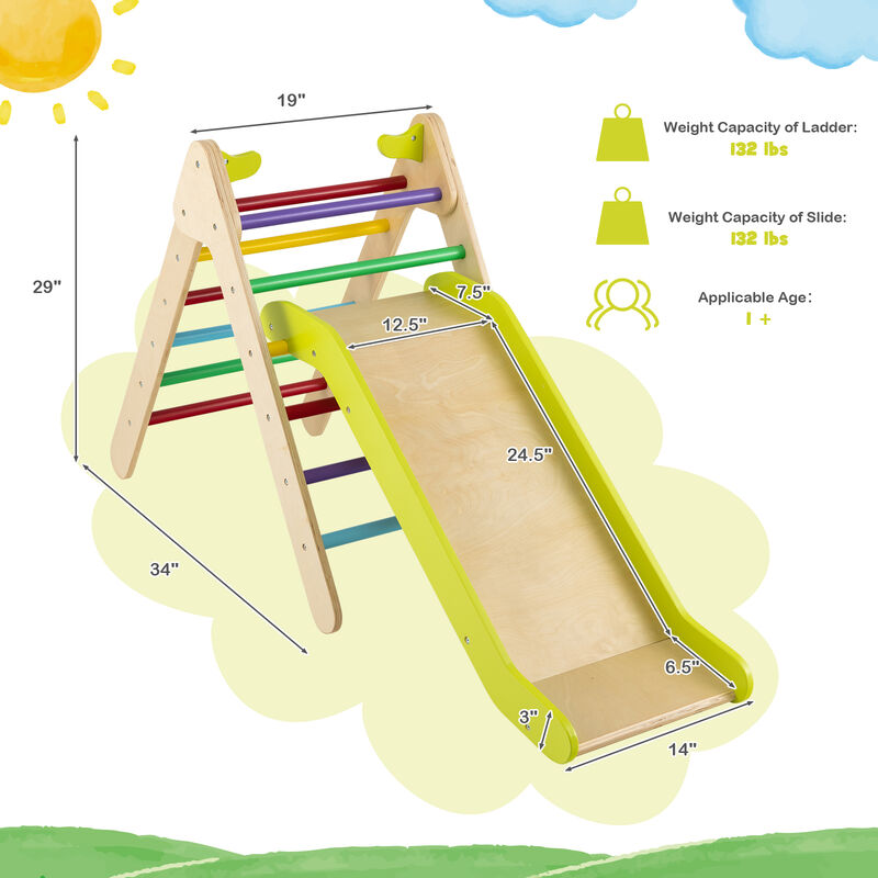Wooden Triangle Climber Set 2-in-1 with Adjustable Gradient Slide for Kids&rsquo; Play