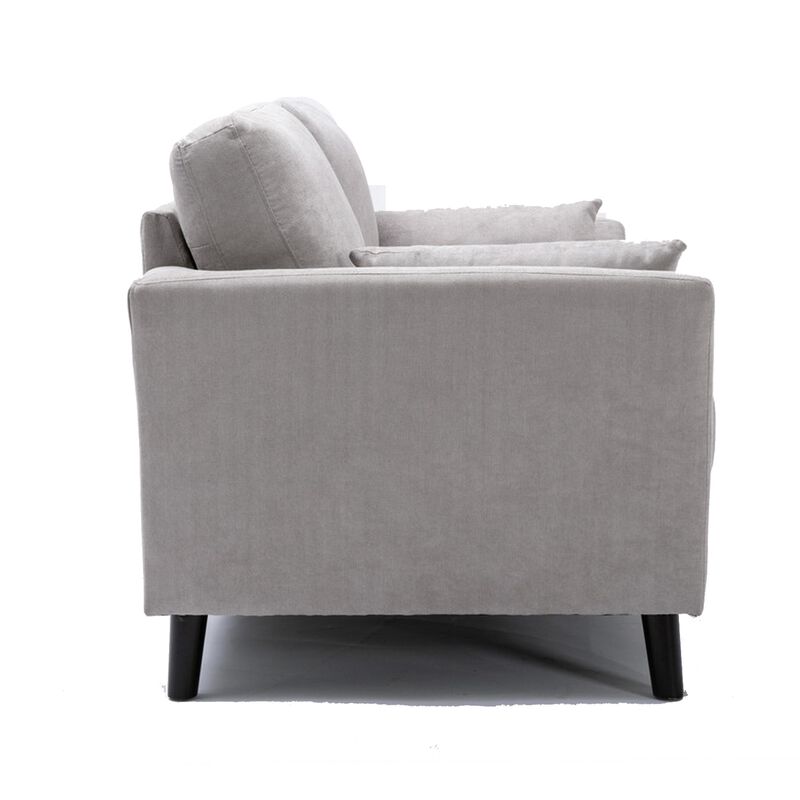 Otto 57 Inch Loveseat, Throw Pillows, Padded Cushions, Gray Velvet Fabric