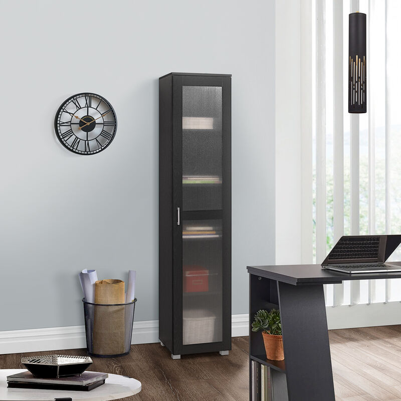 Kings Brand Furniture Romero Tall Curio Storage Cabinet - Tall Bookshelf Perfect for Living Room, Kitchen, Bedroom & Office - Storage Cabinet with 5 Storage Shelving & 1 Glass Door Display