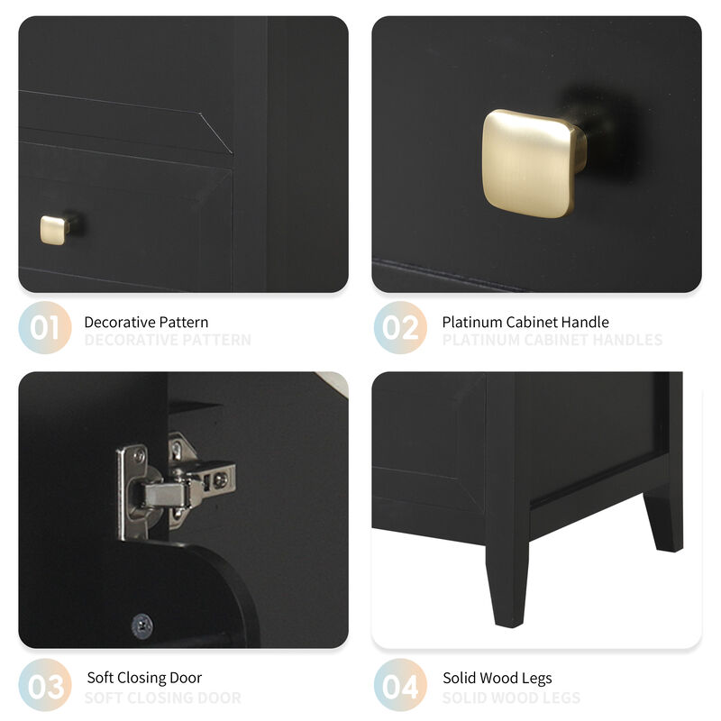 Whisen Bathroom Vanity with Sink, Vanity Cabinet with Soft Closing Door, Storage Rack and Drawer - White