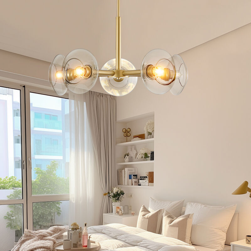 ELEMENT ACE Modern Gold Sputnik Chandelier with Clear Glass Shades Mid-Century Hanging Pendant Light Fixture image number 5