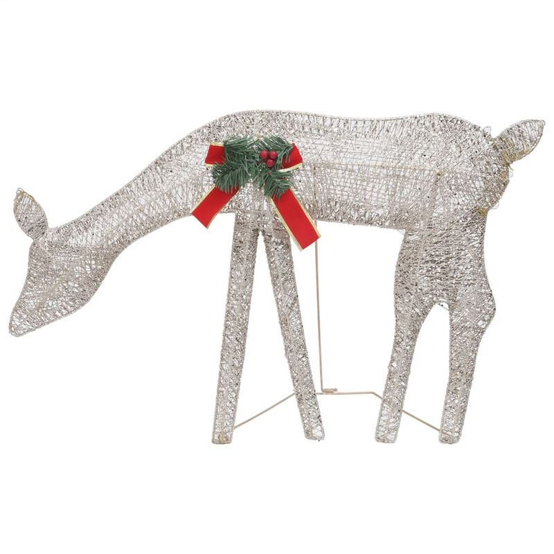 Outdoor 6 Reindeer Christmas Decoration, Red Bow, 180 Gold LEDs, Steel - Benzara image number 2