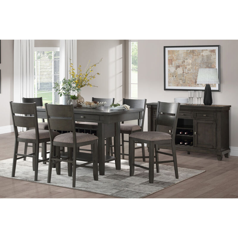 Transitional Gray Finish 1pc Counter Height Table with Storage Drawers Display Shelf Wine Rack Dining Furniture