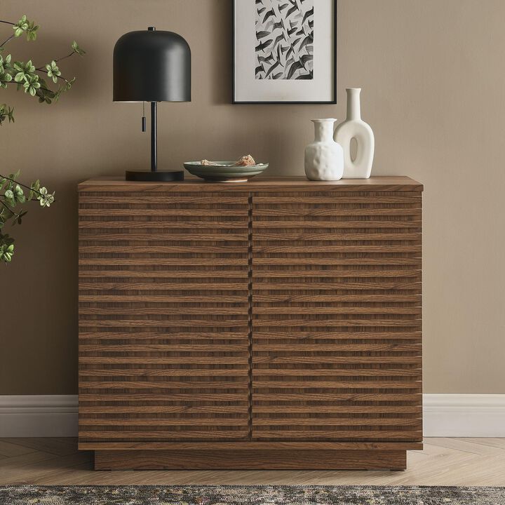 Modway Render 35 Inch Fluted Accent Cabinet in Walnut &ndash; 2-Door Modern Sideboard Buffet Cabinet with Storage for Living Room or Entryway