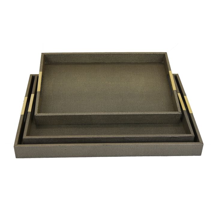 Koi 3pc Nested Serving Tray Set, Faux Texture, Wood