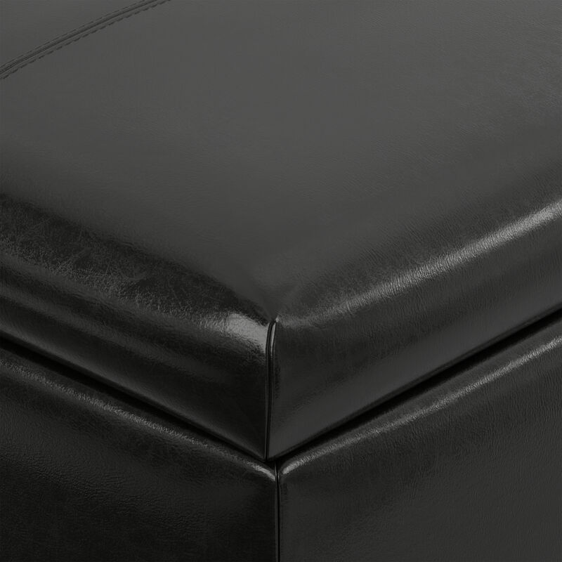 Gabbie 48 inch Wide Contemporary Rectangle Rectangular Storage Ottoman in Midnight Black PU Black faux leather, Assembled image number 8