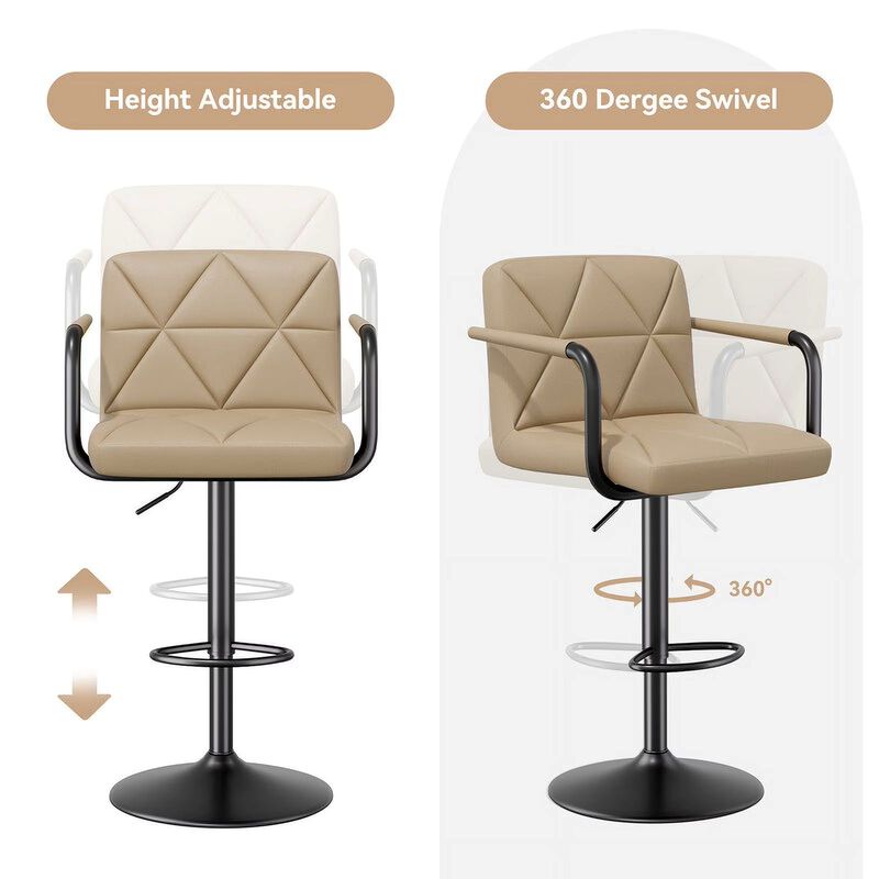Leather Swivel Bar Stools Set of 2, Adjustable Height Square Counter Stools with Back & Iron Frame, 360&deg; Kitchen Island Chairs for Outdoor, Home Bar, Hotel image number 5