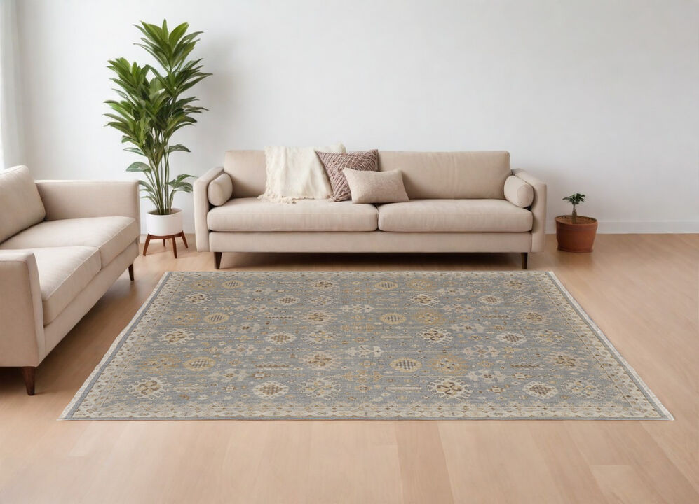 HomeRoots Wool Oriental Hand Knotted Area Rug With Fringe
