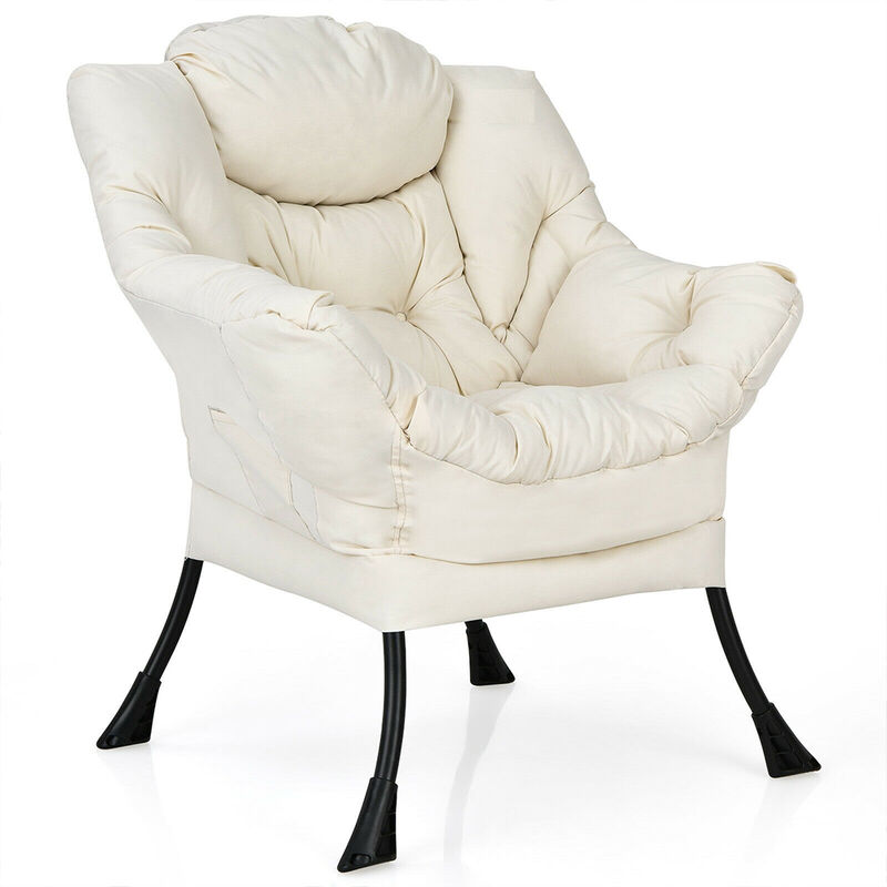 Modern Polyester Fabric Lazy Chair with Steel Frame and Side Pocket