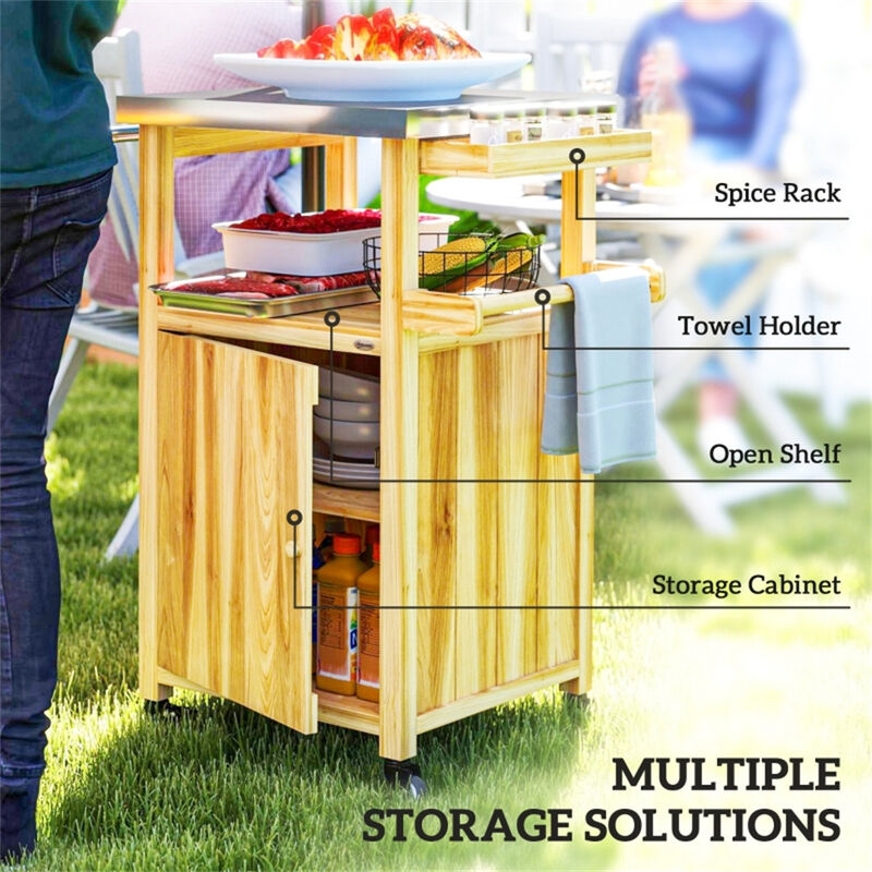 Heavy-Duty Outdoor Bar Cart with Built-In Grill Table for Garden and Patio