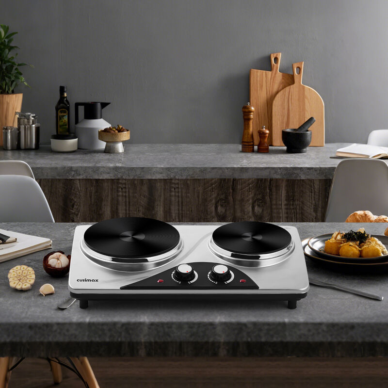 Cusimax 1800W Electric Double Hot Plate, Countertop Cast Iron Burner, Temperature Controls, Power Indicator Lights image number 8