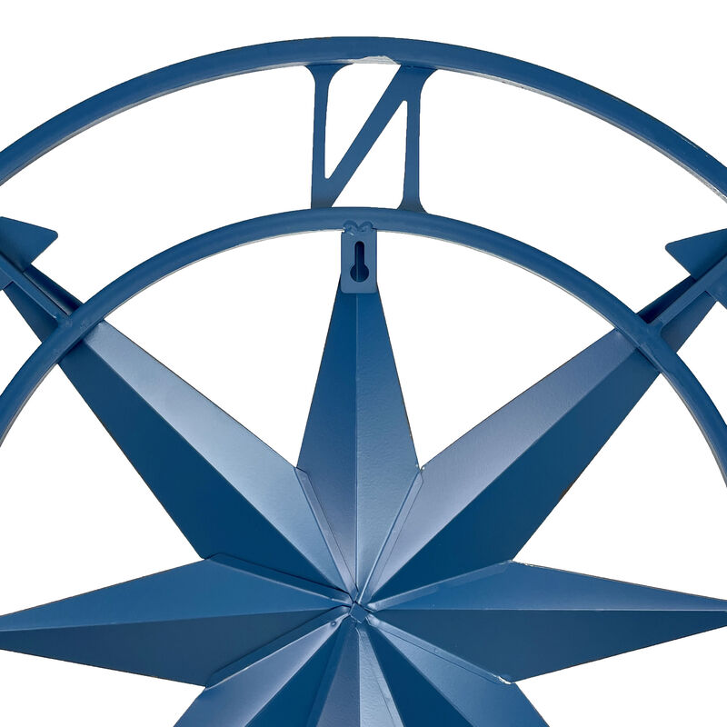 20 Inch Distressed Metal Compass Rose Nautical Wall Decor Indoor Outdoor, Blue image number 3