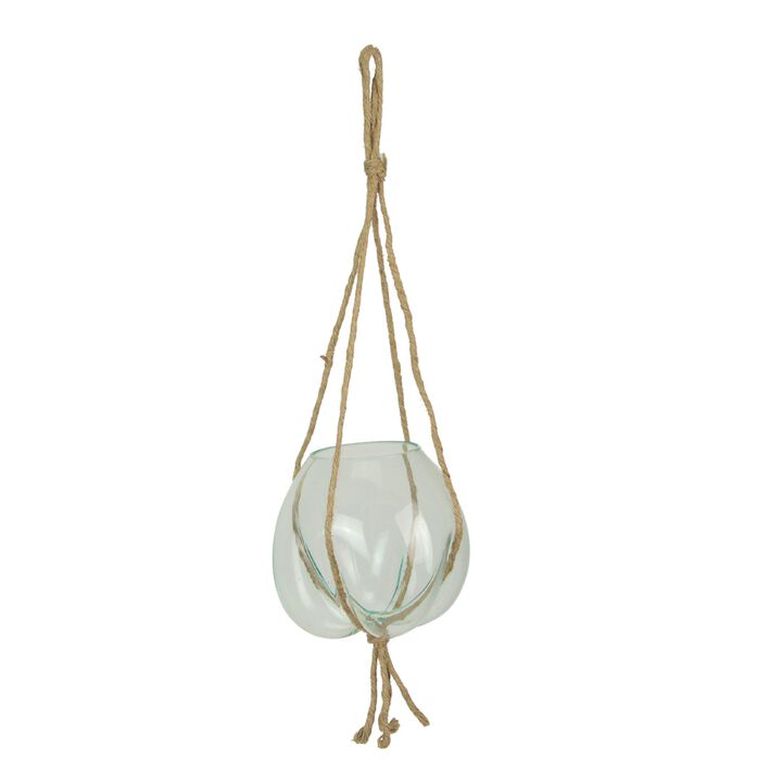 Hanging Molten Glass Terrarium Planter, 9x9 Inch, Handmade