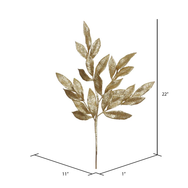 Vickerman 22" Gold Glitter Bayleaf Artificial Christmas Spray - Set of 12 Glitter Leaf Sprays for Gold Leaves Artificial Flowers and Christmas Tree Decor image number 1