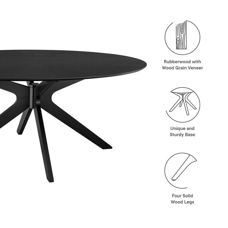 Modway Crossroads 71" Oval Wood Dining Table, Wood Veneer, Seats 6, Easy to Assemble in Black image number 3