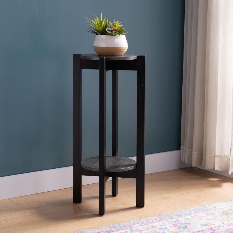 Distressed Grey & Black Plant Stand with 2 Shelves