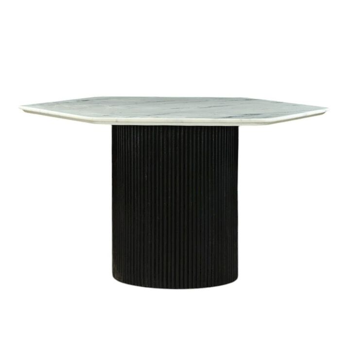 Modrest Rivas - Modern White Marble + Black Hex Dining Table