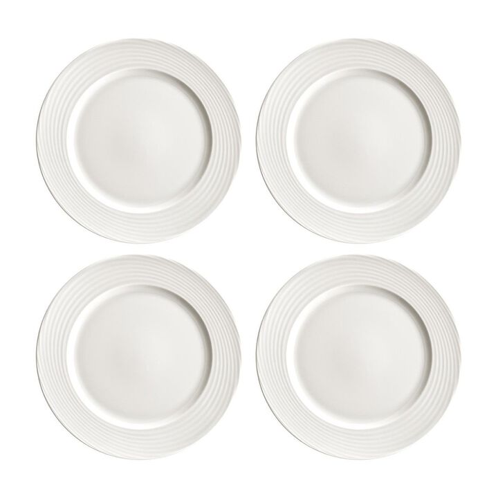 Loop dia.6.75" Round Warm White Porcelain Plate (Set of 4)