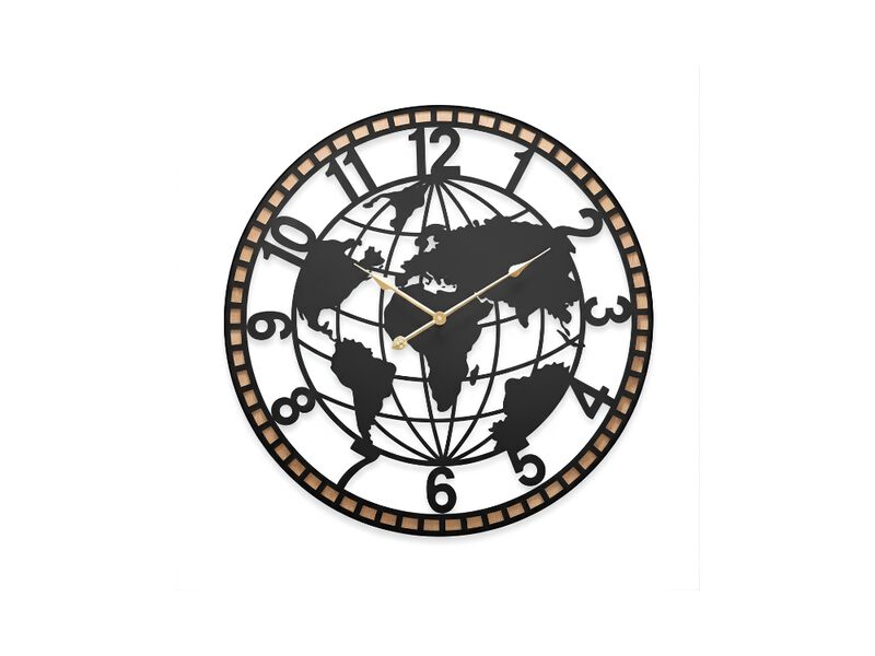 World Map Wall Clock 24 Inch Metal Silent Non Ticking Battery Decorative image number 0